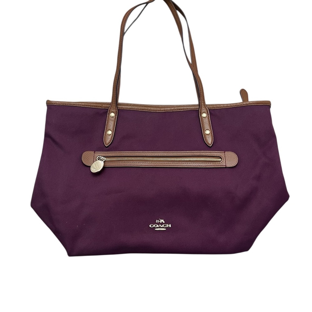 Coach Sawyer Plum Canvas & Leather Tote Bag Gold Hardware